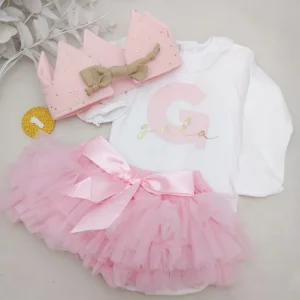 Pack cumpleaños brilli  brilli muselina rosa con cinta y tutú