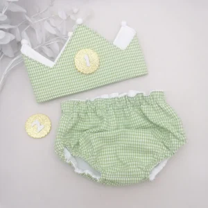 Conjunto corona cumpleaños y cubrepañal Vichy pistacho mini