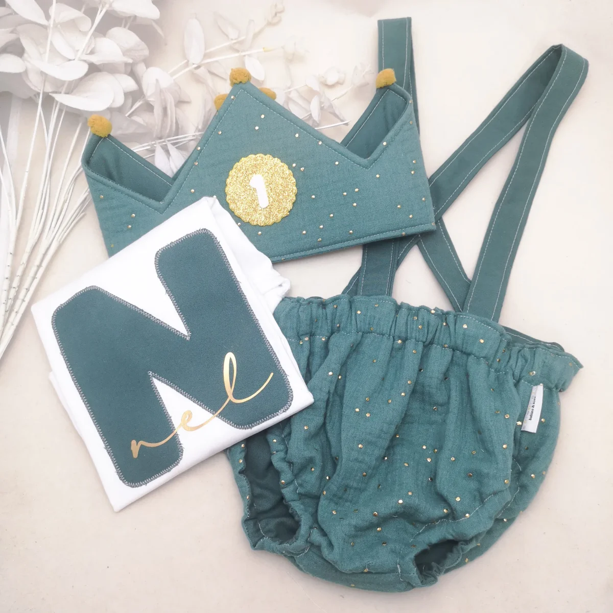 Conjunto cumpleaños con tirantes muselina. Varios colores
