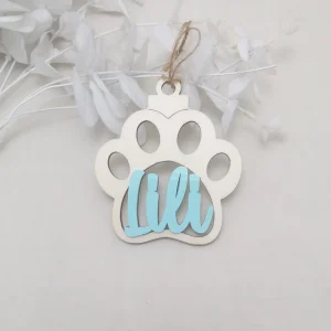 Bola navidad personalizada huella madera con nombre en color