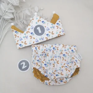 Conjunto corona cumpleaños y cubrepañal nala