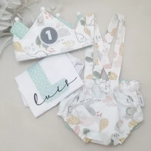 Conjunto cumpleaños con tirantes elefantes pastel. Varios colores