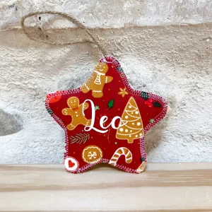 Estrella navidad tela muñecos jengibre personalizada