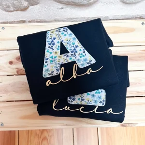 Pack 2 sudaderas azul marino niñ@ personalizadas con estampado de flores