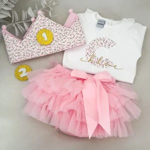Conjunto cumpleaños floretes brilli con tutú