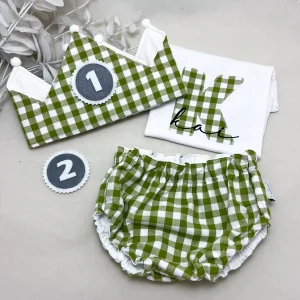 Conjunto cumpleaños Vichy verde lima