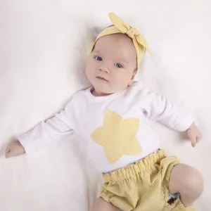 Body bebé personalizado manga larga con cubrepañal reversible y turbante a juego