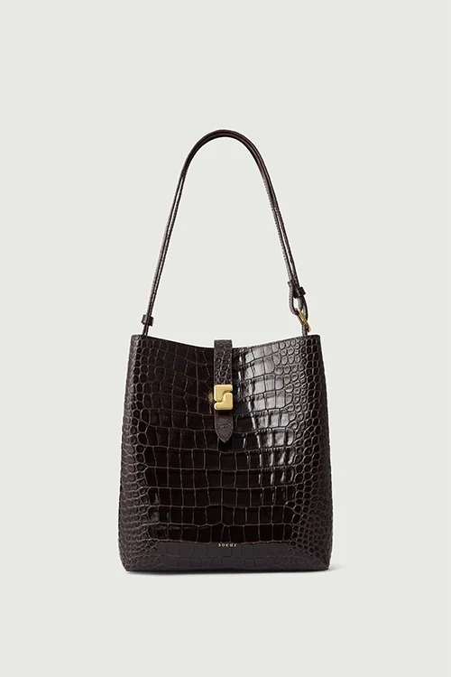 BOLSO BELLO MARRÓN OSCURO CROCO - Imagen 2