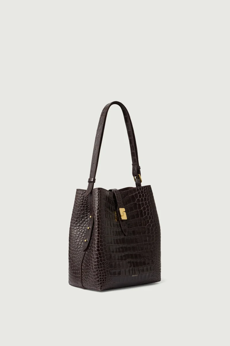 BOLSO BELLO MARRÓN OSCURO CROCO - Imagen 3
