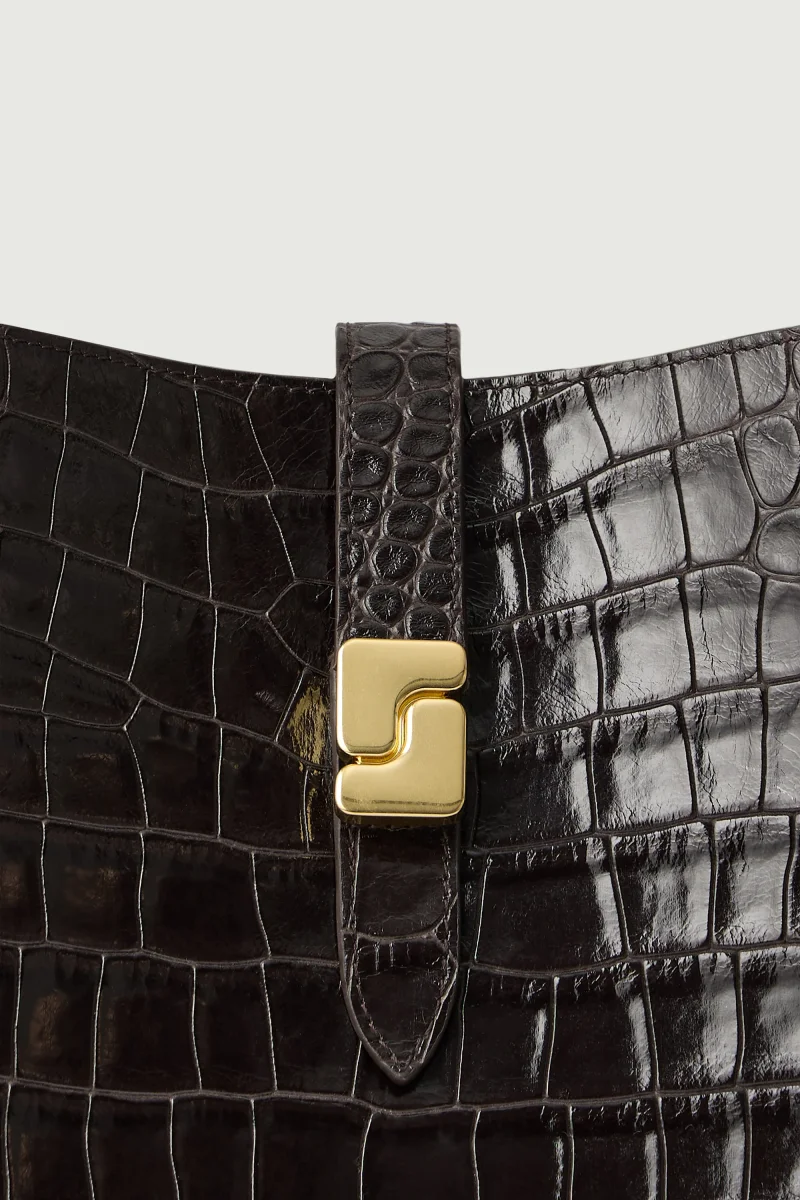BOLSO BELLO MARRÓN OSCURO CROCO - Imagen 5