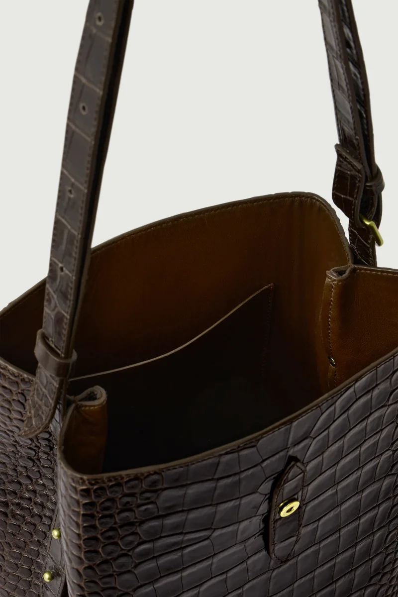 BOLSO BELLO MARRÓN OSCURO CROCO - Imagen 4