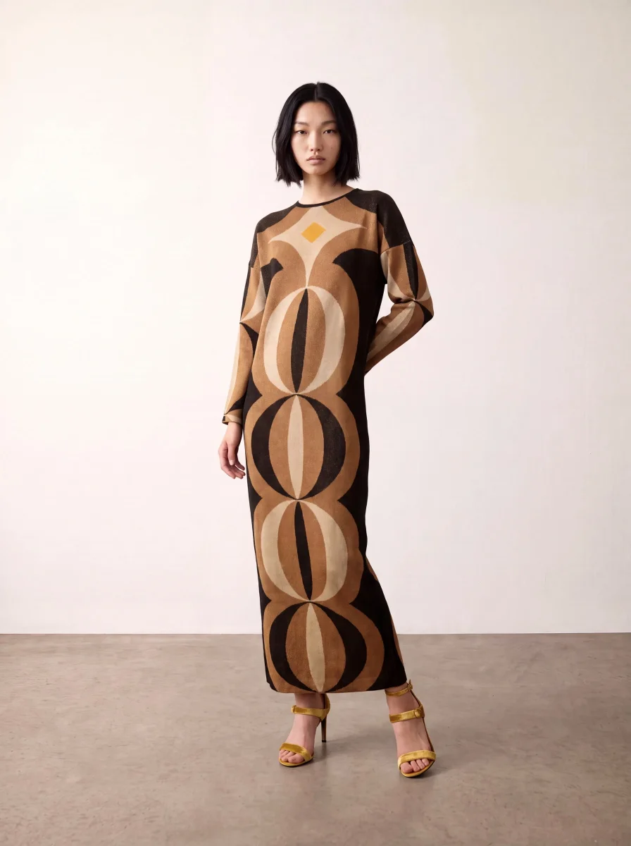 Vestido de jacquard en lurex dorado - Imagen 3