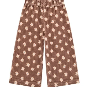 Pantalón niña largo flare micropana Cacao flor