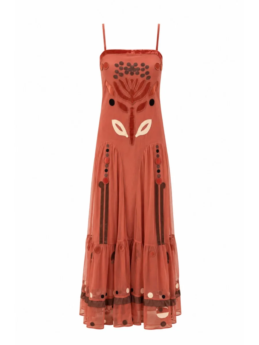 Vestido de tul bordado coral - Imagen 6