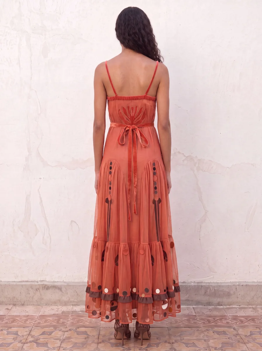Vestido de tul bordado coral - Imagen 4
