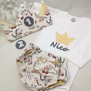Conjunto cumpleaños dinos blanco