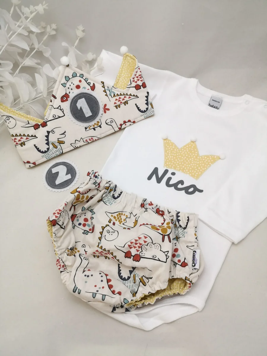 Conjunto cumpleaños dinos blanco