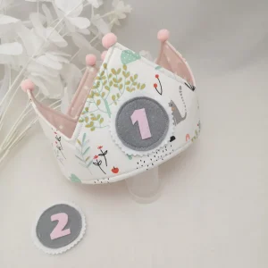 Corona cumpleaños reversible bosque blanco con rosa