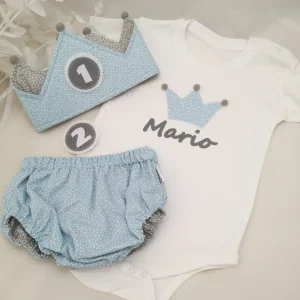 Conjunto cumpleaños celeste y gris